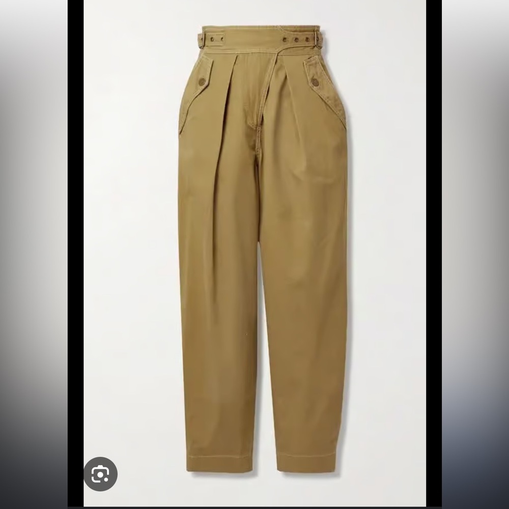 Ulla Johnson Chartreuse High-Waist Pleated Trousers with Belt - Picture 3 of 7